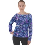 Patterns, Doodles, Pattern, Colorful Off Shoulder Long Sleeve Velour Top