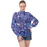 Patterns, Doodles, Pattern, Colorful High Neck Long Sleeve Chiffon Top