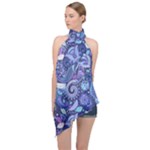 Patterns, Doodles, Pattern, Colorful Halter Asymmetric Satin Top