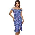 Patterns, Doodles, Pattern, Colorful Off Shoulder Ruffle Split Hem Bodycon Dress