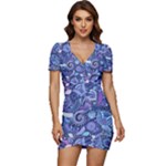 Patterns, Doodles, Pattern, Colorful Low Cut Cap Sleeve Mini Dress