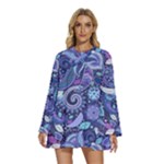 Patterns, Doodles, Pattern, Colorful Round Neck Long Sleeve Bohemian Style Chiffon Mini Dress