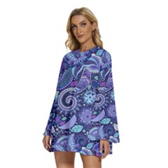 Round Neck Long Sleeve Bohemian Style Chiffon Mini Dress 