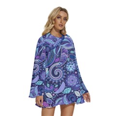 Round Neck Long Sleeve Bohemian Style Chiffon Mini Dress 