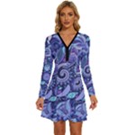 Patterns, Doodles, Pattern, Colorful Long Sleeve Deep V Mini Dress 