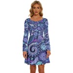 Patterns, Doodles, Pattern, Colorful Long Sleeve Wide Neck Velvet Dress