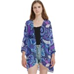 Patterns, Doodles, Pattern, Colorful Open Front 3/4 Sleeve Batwing Chiffon Cardigan Kimono