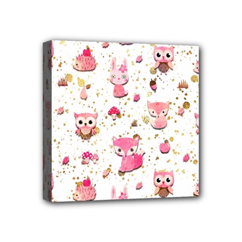 Pink Woodland Animals, Koteto Mini Canvas 4  x 4  (Stretched) from ArtsNow.com