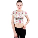 Pink Woodland Animals, Koteto Crew Neck Crop Top