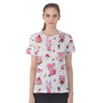 Pink Woodland Animals, Koteto Women s Cotton T-Shirt