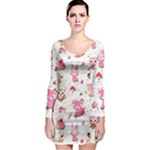 Pink Woodland Animals, Koteto Long Sleeve Bodycon Dress