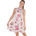 Pink Woodland Animals, Koteto Sleeveless Halter Neck A-Line Dress