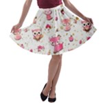 Pink Woodland Animals, Koteto A-line Skater Skirt