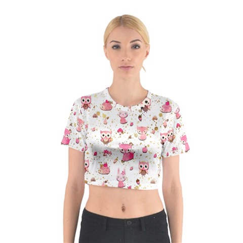 Pink Woodland Animals, Koteto Cotton Crop Top from ArtsNow.com