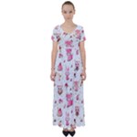 Pink Woodland Animals, Koteto High Waist Short Sleeve Maxi Dress