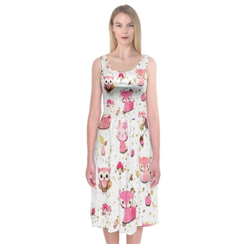 Pink Woodland Animals, Koteto Midi Sleeveless Dress from ArtsNow.com