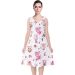 Pink Woodland Animals, Koteto V-Neck Midi Sleeveless Dress 