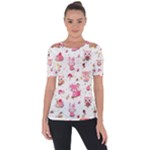 Pink Woodland Animals, Koteto Shoulder Cut Out Short Sleeve Top