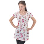 Pink Woodland Animals, Koteto Puff Sleeve Tunic Top