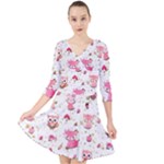 Pink Woodland Animals, Koteto Quarter Sleeve Front Wrap Dress