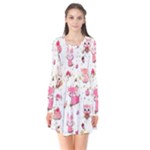 Pink Woodland Animals, Koteto Long Sleeve V-neck Flare Dress