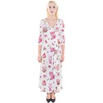 Pink Woodland Animals, Koteto Quarter Sleeve Wrap Maxi Dress