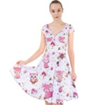 Pink Woodland Animals, Koteto Cap Sleeve Front Wrap Midi Dress