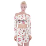 Pink Woodland Animals, Koteto Off Shoulder Top with Mini Skirt Set