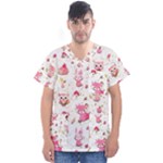 Pink Woodland Animals, Koteto Men s V-Neck Scrub Top