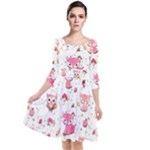 Pink Woodland Animals, Koteto Quarter Sleeve Waist Band Dress