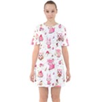 Pink Woodland Animals, Koteto Sixties Short Sleeve Mini Dress