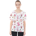 Pink Woodland Animals, Koteto V-Neck Dolman Drape Top