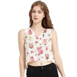 Pink Woodland Animals, Koteto V-Neck Cropped Tank Top