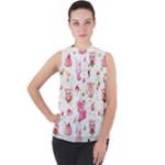 Pink Woodland Animals, Koteto Mock Neck Chiffon Sleeveless Top