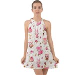 Pink Woodland Animals, Koteto Halter Tie Back Chiffon Dress