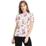 Pink Woodland Animals, Koteto Women s Short Sleeve Rash Guard