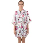 Pink Woodland Animals, Koteto Half Sleeve Satin Kimono 