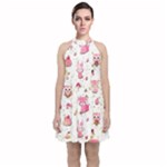 Pink Woodland Animals, Koteto Velvet Halter Neckline Dress 