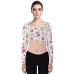 Pink Woodland Animals, Koteto Velvet Long Sleeve Crop Top