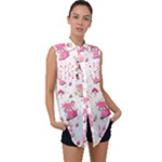 Pink Woodland Animals, Koteto Sleeveless Chiffon Button Shirt