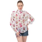 Pink Woodland Animals, Koteto High Neck Long Sleeve Chiffon Top