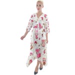 Pink Woodland Animals, Koteto Quarter Sleeve Wrap Front Maxi Dress