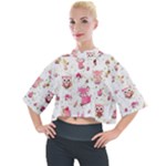 Pink Woodland Animals, Koteto Mock Neck T-Shirt