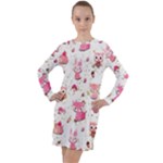 Pink Woodland Animals, Koteto Long Sleeve Hoodie Dress