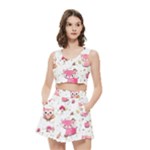 Pink Woodland Animals, Koteto Women s Crop Top Pleated Skater Rave Skirt