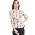 Pink Woodland Animals, Koteto Frill Neck Blouse