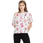 Pink Woodland Animals, Koteto One Shoulder Cut Out T-Shirt