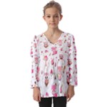 Pink Woodland Animals, Koteto Kids  V Neck Casual Top