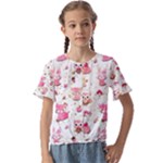 Pink Woodland Animals, Koteto Kids  Cuff Sleeve Scrunch Bottom T-Shirt