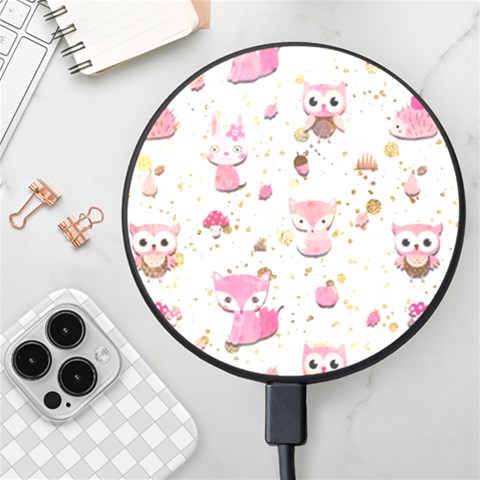 Pink Woodland Animals, Koteto Wireless Fast Charger(Black) from ArtsNow.com